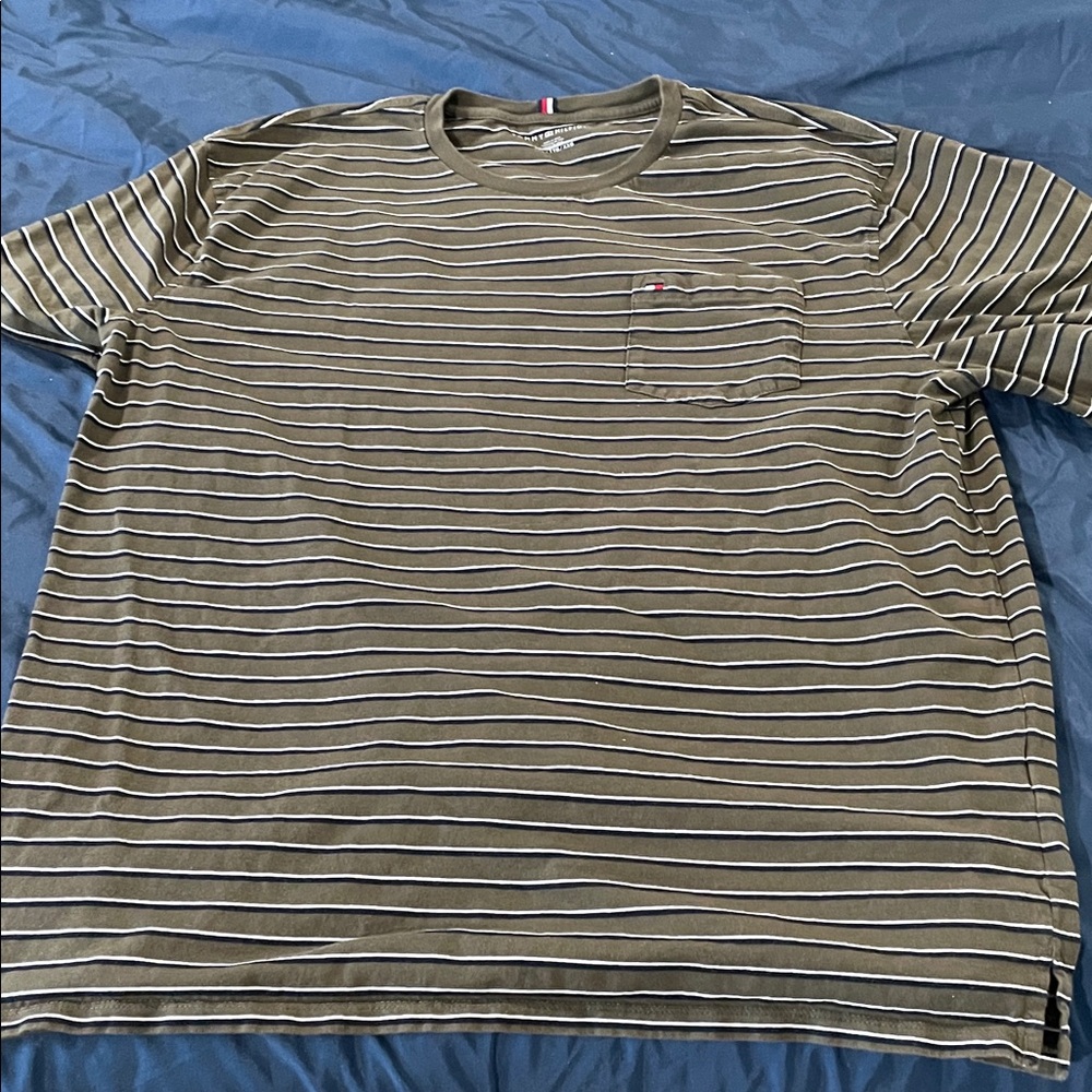 Tommy Hilfiger Khaki and White Striped Tee